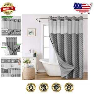 Bohemian Tufted Chevron Shower Curtain with Snap-On Liner - 71x74 for Spa Vibe - Picture 1 of 8