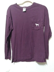PINK Victoria's Secret Women’sTee T-ShirtXSmall LongSleeve LogoPocket Maroon T16 - Picture 1 of 6