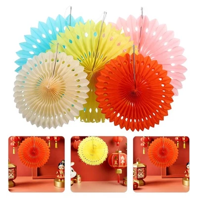 12pcs Colorful Paper Fan Pendant Hanging Decorations For Wedding Festival Event - Bild 1 von 4