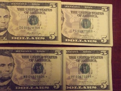 (4) Four $5 Five Dollar Bill Star Notes - See Details - Image 1 of 3