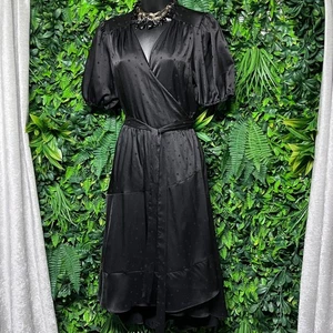 Draper James RSVP Dress Medium Black Midi Polka Dot Puff Sleeve Belted 2918 - Picture 1 of 9