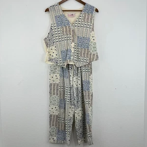 Vintage 90er Konfetti Patchwork Weste und Hose Set Damen Medium Baumwolle Boho - Bild 1 von 10