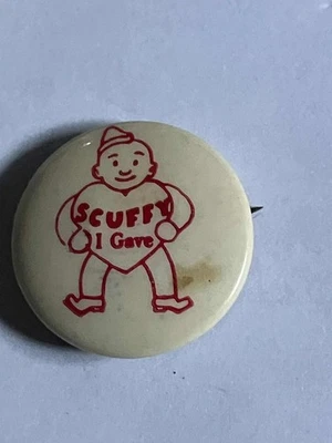 VINTAGE "SCUFFY I GAVE"--7/8" PIN PINBACK BUTTON BLOOD DONATION MASCOT - Image 1 of 2