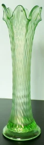 Northwood Diamond Point eisgrün Carnival Glas 6 Punkt geschwungene Vase 10 3/4" - Bild 1 von 6