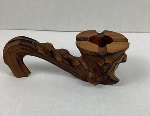 Vintage Hand Carved Large Wooden Pipe Decorative Ashtray 8” - Picture 1 of 11