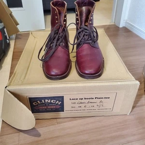 CLINCH Boots Lace up Boots Plain Toe Cat's Paw Sole Leather Burgundy Size 8 - Picture 1 of 4