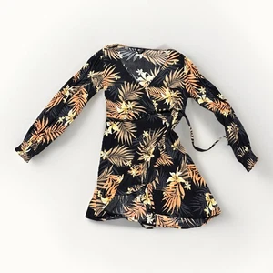 Billabong Gr. Medium Blumenmuster Rüschen Girl Club Wickelkleid schwarz langarm - Bild 1 von 9
