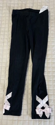 Janie and Jack Girls Sz 6 Black Leggings W/ Light Pink Bows - Image 1 of 3