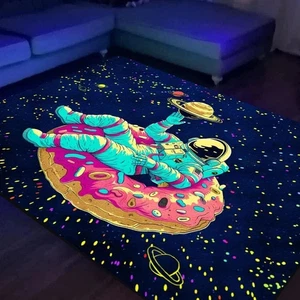 Astronaut Area Rug Black Light, Large UV Reactive Glow in the Dark Space Rug, No - Picture 1 of 7
