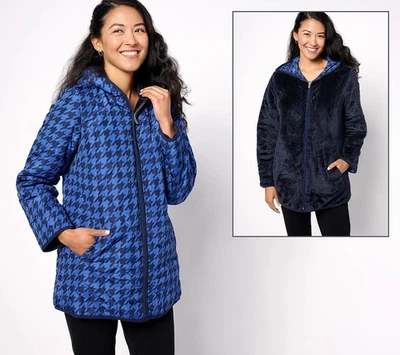 CHAQUETA POLAR ACOLCHADA Y FELPA REVERSIBLE SUSAN GRAVER NUEVA CON ETIQUETAS, PERROS AZUL MARINO, PEQUEÑA Foto 1 de 2