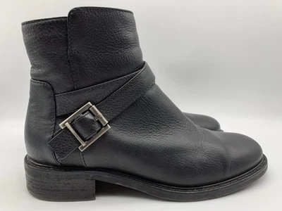 Aquatalia Womens US 8 EU 38.5 Bree Black Leather Moto Zip Ankle Booties Boots - Image 1 of 4