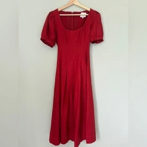 NEU Reformation Coucou Midi Leinen Kleid Sommerkleid Tomatenrot | US 2 UK 6 - Bild 1 von 10