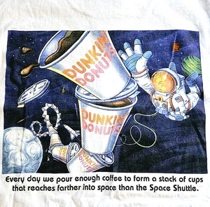 Vintage 90s Dunkin Donuts Coffee Outer Space Astronaut T Shirt XL SStitch - Picture 1 of 8