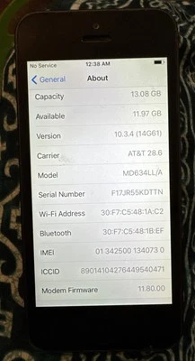 Apple iPhone 5 16GB Black (ATT) A1428 Fast Ship GSM Good Used 10.3.4 IOS - Image 1 of 3