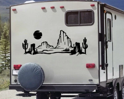 MINGLEWOOD TRADING Desert Cactus Mountain Scene V11 Vinyl Decal | Sun RV Camper Graphics | Die Cut