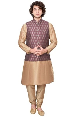 Men's Indian Pakistani Floral Brocade Koti Jacket Only Waistcoat Not Kurta 1042 - Image 1 of 2