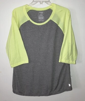 Blusa Danskin Now feminina tamanho XXL cinza solta/verde limão manga raglan atlética - Imagem 1 de 4