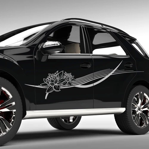 2x Decoración lateral flores de loto líneas abstractas flor tribal pegatinas coche #1098 - Imagen 1 de 4