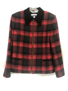 J.G. Hook Women’s  Blazer Jacket Red Wool Plaid Warm Winter Fall Size 10 Zipper - Picture 1 of 7