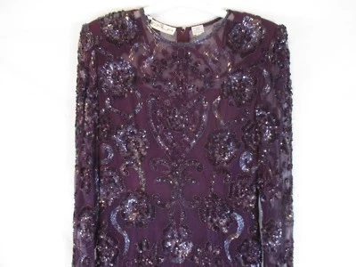 Scala Womens Sheath Maxi Dress Beaded Silk Sz Small Purple Evening Holiday F226 - Image 1 of 4