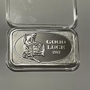 Good Luck 🍀 Leprechaun Pot of Gold Vintage Ingot Bar 1 Troy Oz .999 Fine Silver - Picture 1 of 13