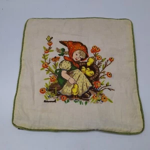 Needlepoint garden girl pillow cover botanical flower linen wool cottage country - Picture 1 of 8