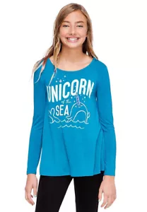 Neu mit Etikett Justice Mädchen schwingendes T-Shirt Einhorn des Meeres Narhwal Oberteil 14/16 - Bild 1 von 1