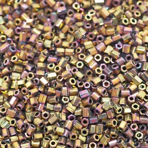 21g Hex Cut Miyuki Seed Beads - 11/0 2mm - Metallic Gold Iris (615) - S0255 - Picture 1 of 3