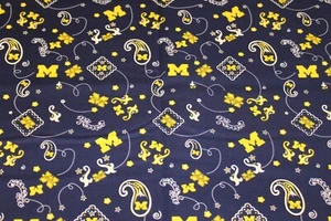 Sewing Fabric quilt Cotton University Michigan Blue Yellow Football 44" x1/2 yd - Picture 1 of 7