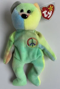 NEU 1996 TY Beanie Babies Peace neu mit Etikett * 3 Fehler auf Etikett * Batik Bär - Bild 1 von 6