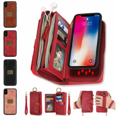 Para iPhone 17 16 15 14 Pro Max Mujeres Cartera Cuero Cremallera Desmontable Cartera Estuche Foto 1 de 4