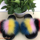 Multicolor- Womens Slides Real Fox Fur Slippers Beach Summer Sandals Flat Shoes
