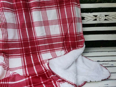 Plaid Kuscheldecke Fleece und Teddy Rot Karo Landhaus 125x150 cm - Bild 1 von 4