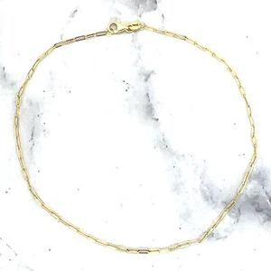 Tobillo de cadena de eslabones de oro amarillo sólido 14K de 10 pulgadas, 1,5 mm de ancho - Imagen 1 de 6