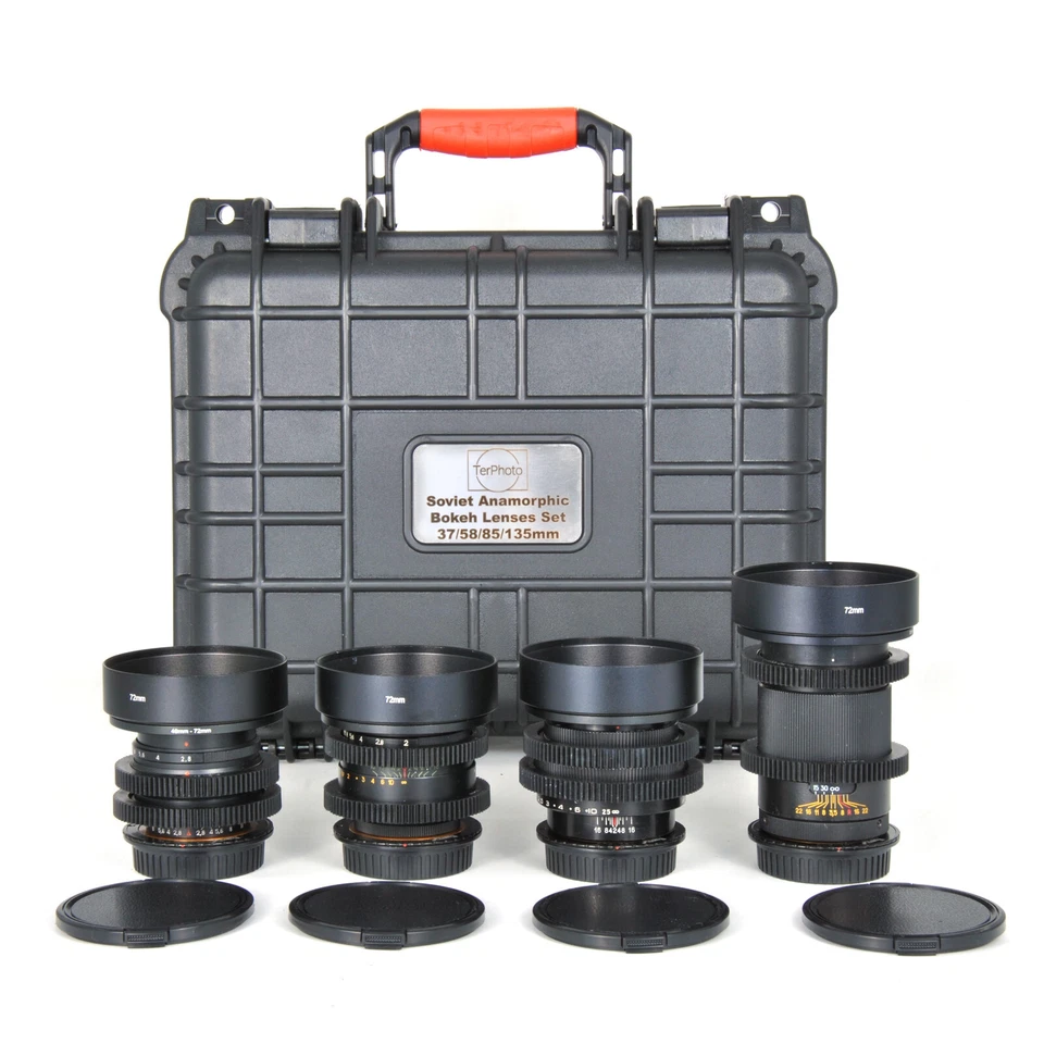 Soviet 37/58/85/135mm Cine Mod Lenses Set For Canon EF Mount w/ Case! - Image 1 of 4