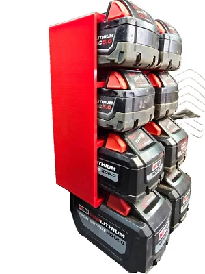MOUNTAIN303D Upgraded Milwaukee M18 8 Bay battery holder Wall mount 3D Printed ABS