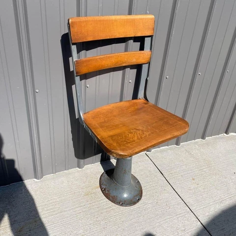 Vintage Industrial Floor Mounted Swiveling Chair Stool Iron Base Solid Wood Seat Cover