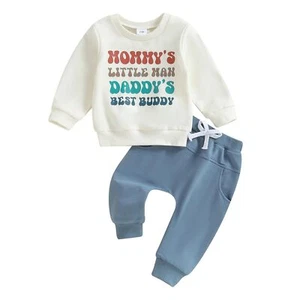 Baby Boy Fall Clothes Set Long Sleeve Letter Print Sweatshirt Pants Toddler I... - Picture 1 of 7