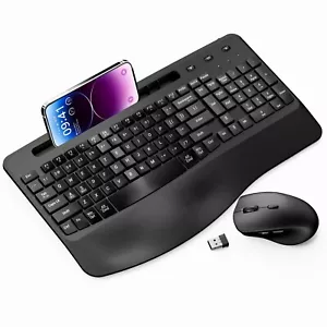 Rechargable Wireless Keyboard and Mouse Ergonomic Combo 2.4G Full-Sized Quiet - Picture 1 of 6