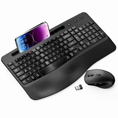 Rechargable Wireless USB Keyboard and Mouse Ergonomic Combo Full-Sized Quiet - Image 1 of 4