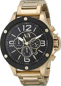 Orologio Cronografo Armani Exchange Uomo Tono Oro Acciaio Quadrante Nero AX1511 - Foto 1 di 3