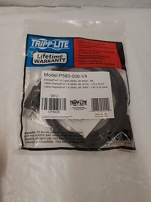 Tripp Lite DisplayPort 1.4 Cable with Latching Connectors 8K M/M Black 6 ft. - Image 1 of 3