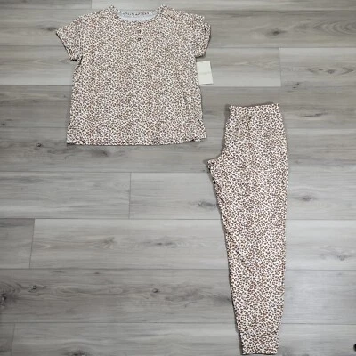 Conjunto de pijama KoolaBurra para mujer SS Henley 2 piezas estampado animal pequeño bronceado nuevo Foto 1 de 4