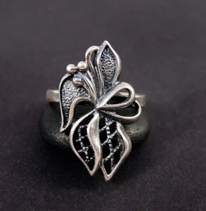 Anillo de plata esterlina ramo de flores con arco - Anillo de plata flor de la URSS - Imagen 1 de 8