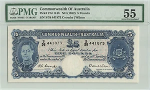 Australia 5 Pounds, King George VI, ND (1952), P-27d, PMG 55 - Picture 1 of 2