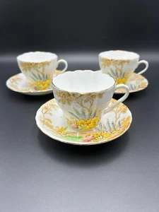 Tazas y platillos de té Melba Bone China vintage de los años 40 x 3 patrón de puerta de jardín - Imagen 1 de 9