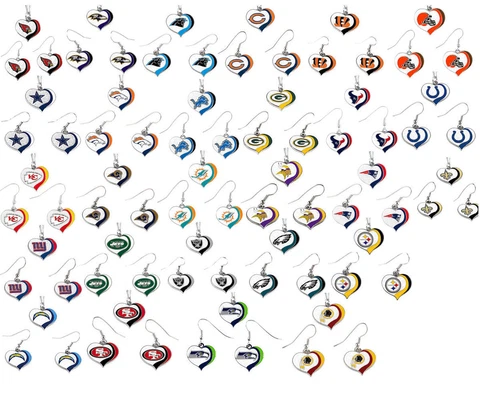 glitter heart swirl necklace earring set charm NFL PICK YOUR TEAM Cover
