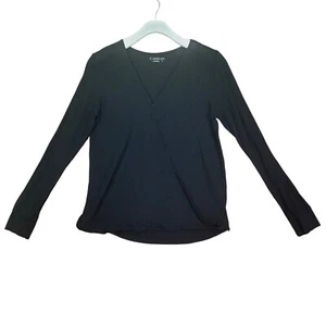 Blusa para mujer CASLON TALLA M imitación envoltura mangas largas negra semi transparente botón a presión - Imagen 1 de 7