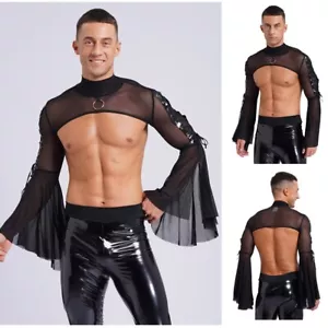 Hombres Gótico Punk Manga Acampanada Pullover Top Corto Malla Encogerse de hombros Músculo Camiseta Prendas para el torso - Imagen 1 de 20