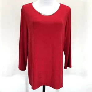 Chicos 2 Travelers Red Crescent Hardware Top Womans L 12 Three Quarter Sleeve - Picture 1 of 10